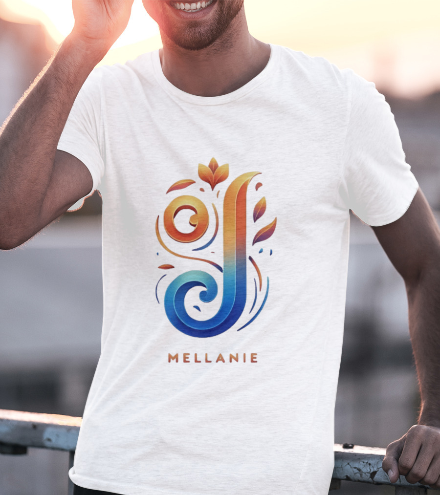 Mellanie Decorative Letter J Floral Gradient T-Shirt