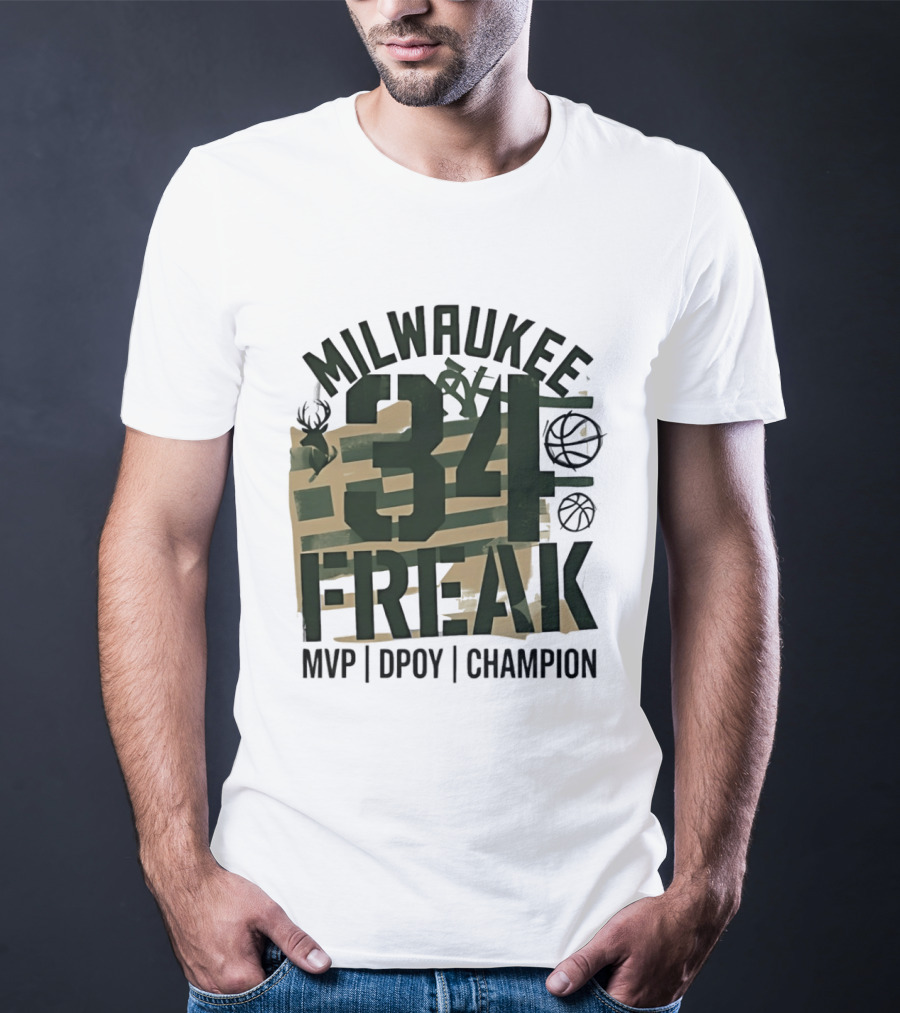 Milwaukee 34 Freak MVP DPOY Champion Giannis Antetokounmpo Basketball T-Shirt