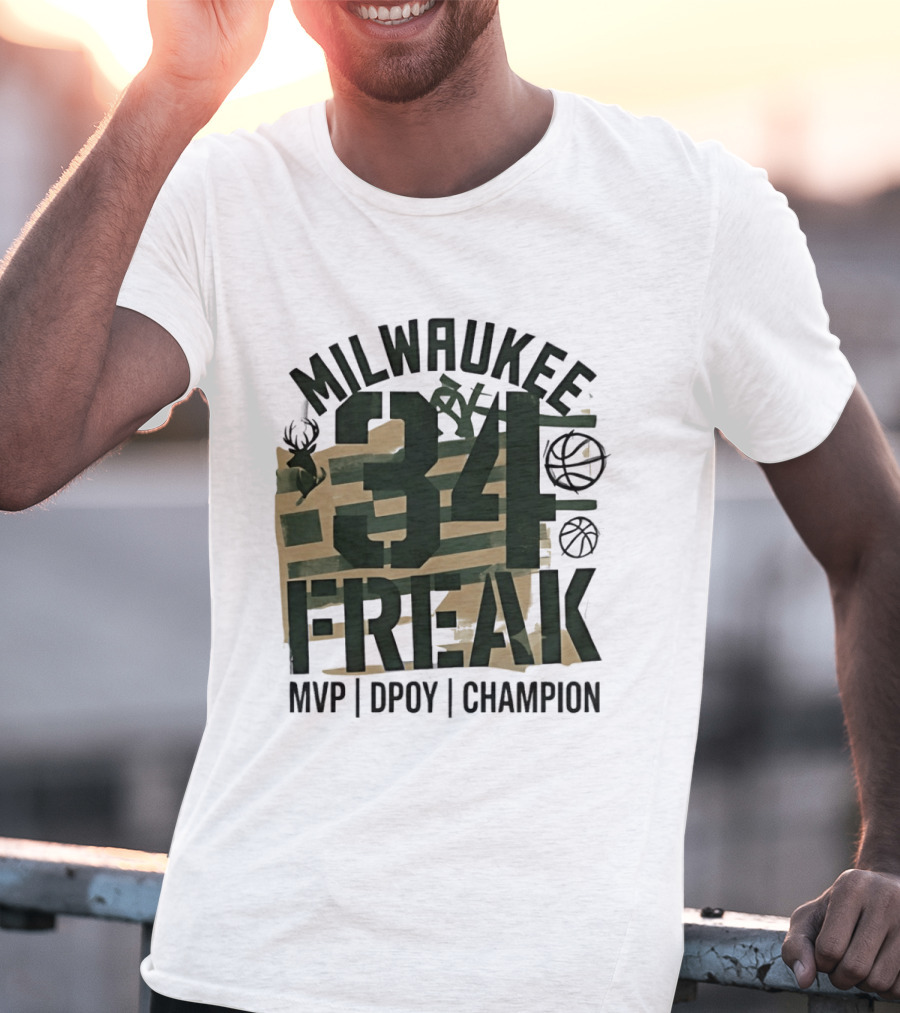 Milwaukee 34 Freak MVP DPOY Champion Giannis Antetokounmpo Basketball T-Shirt