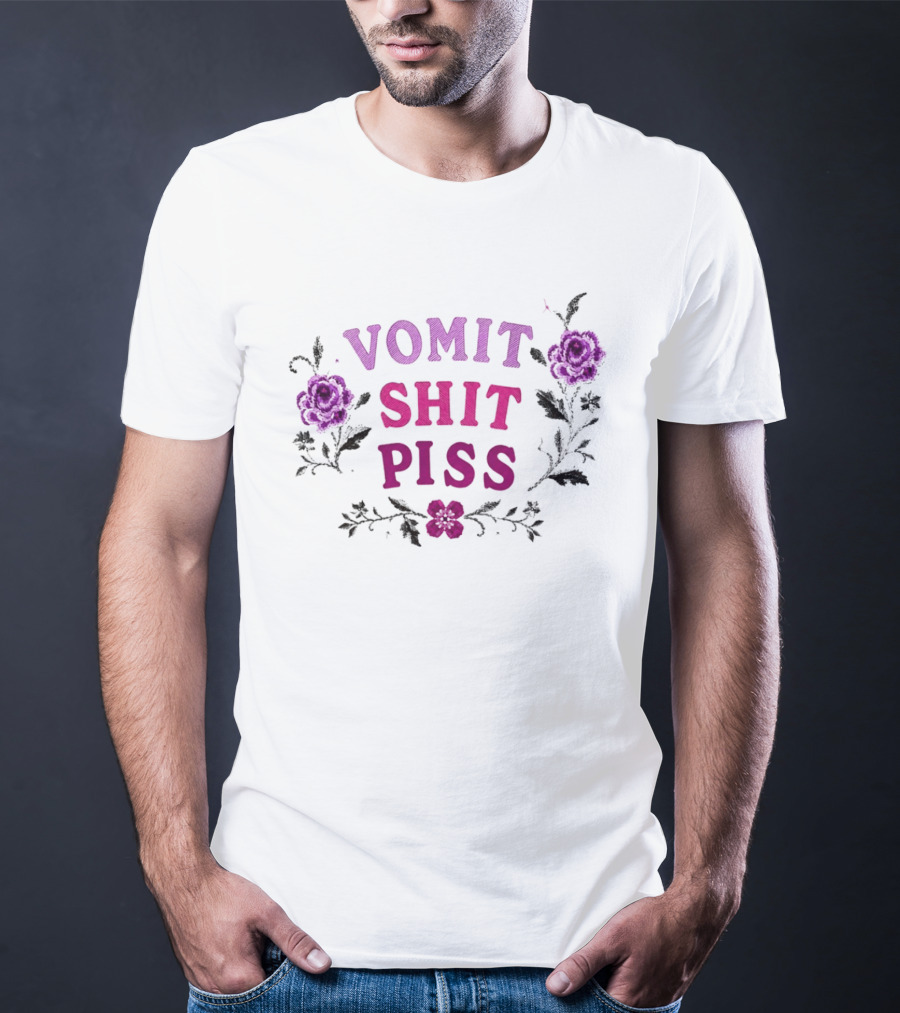 Vomit Shit Piss Floral Embroidery Roses T-Shirt