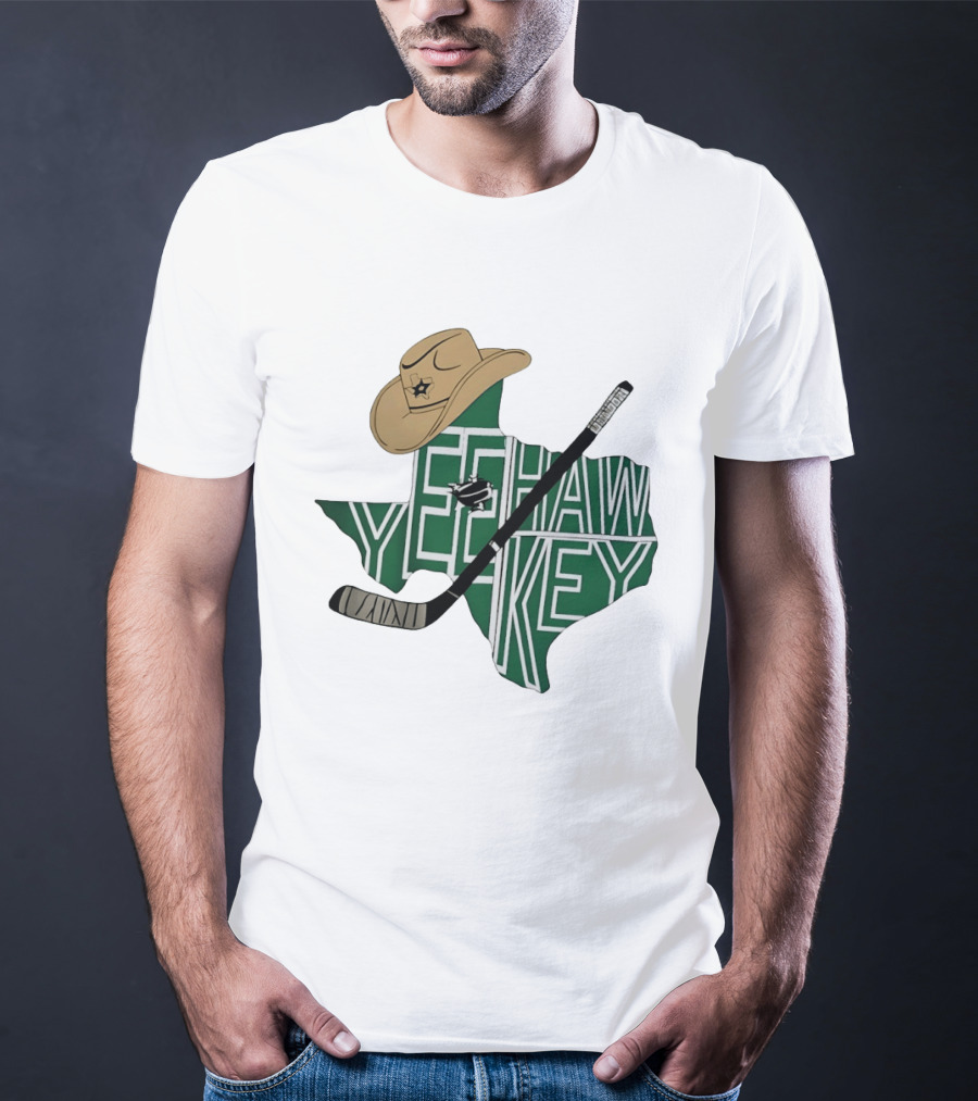 Yeehaw Key Texas Hockey Dallas Stars NHL Cowboy Hat Hockey Stick Map T-Shirt