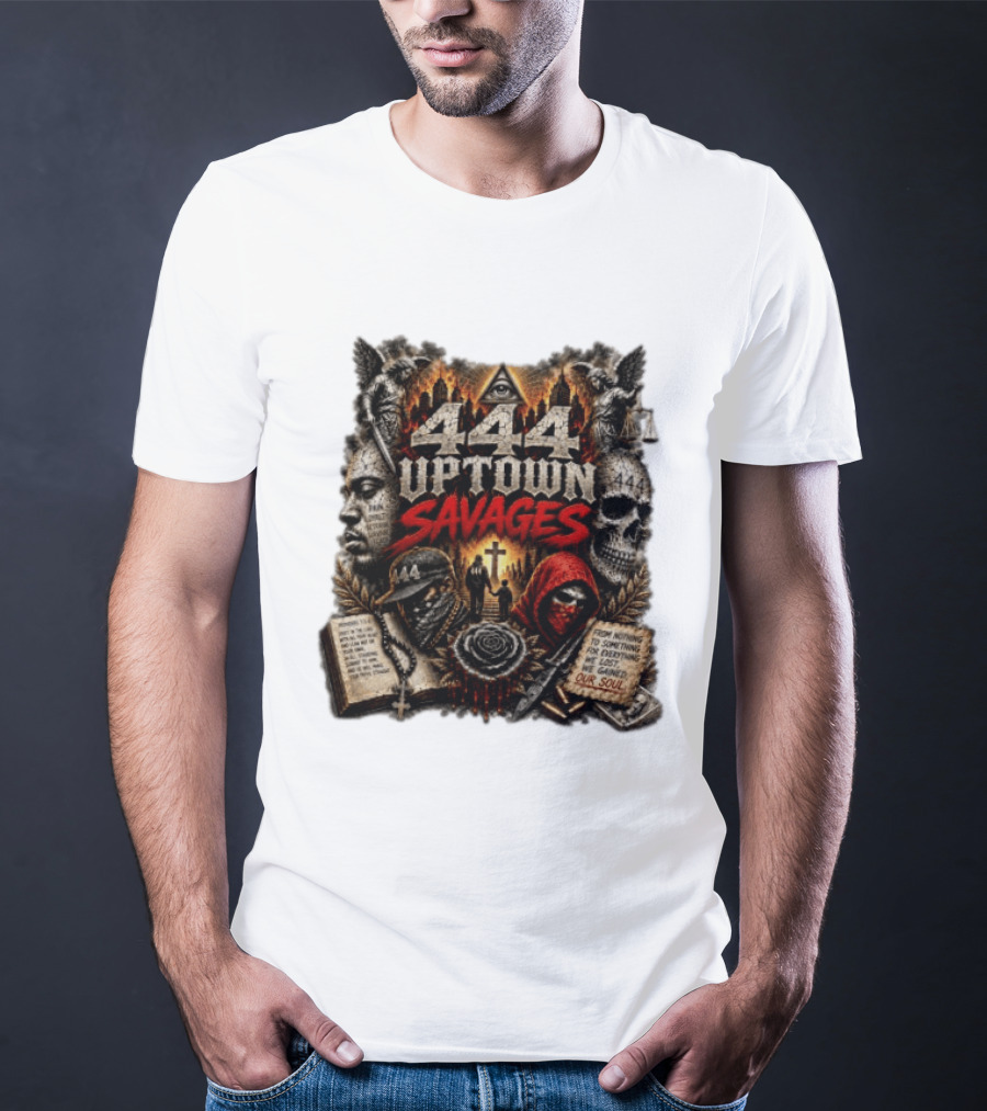 444 Uptown Savages Urban Gothic Art With Skulls And Roses T-Shirt