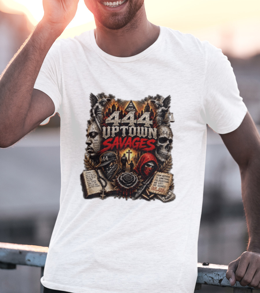 444 Uptown Savages Urban Gothic Art With Skulls And Roses T-Shirt