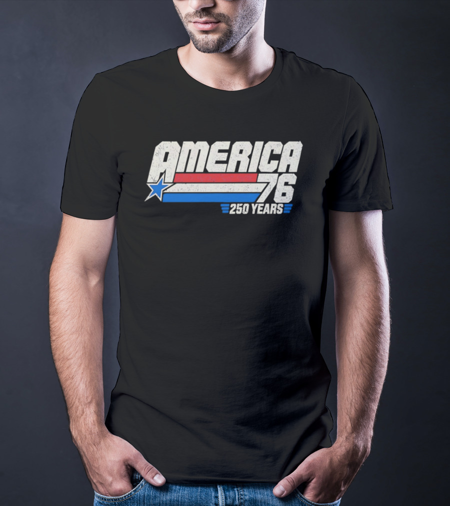 America 76 Star Red White Blue 250 Years Celebration T-Shirt