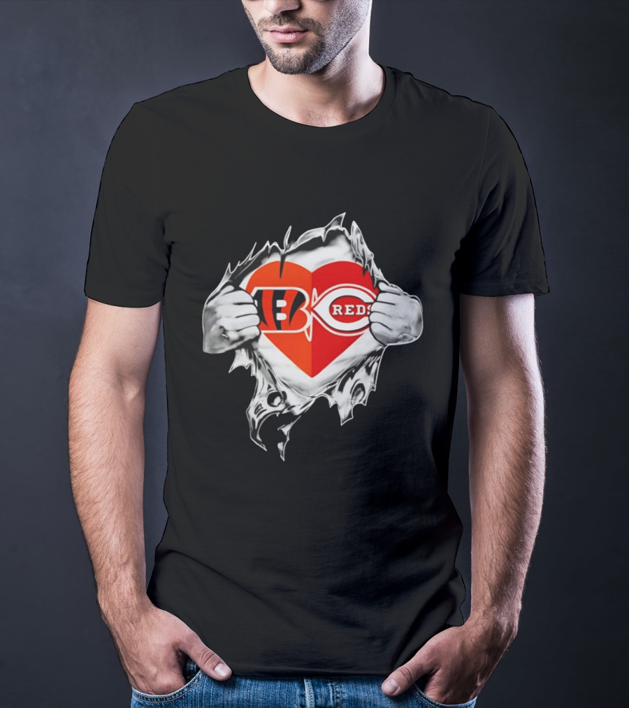 Bengals Reds Heart Ohio Sports MLB Fan Pride T-Shirt