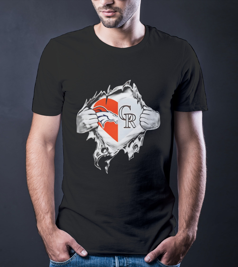 Broncos Rockies Heart Split Collaboration T-Shirt