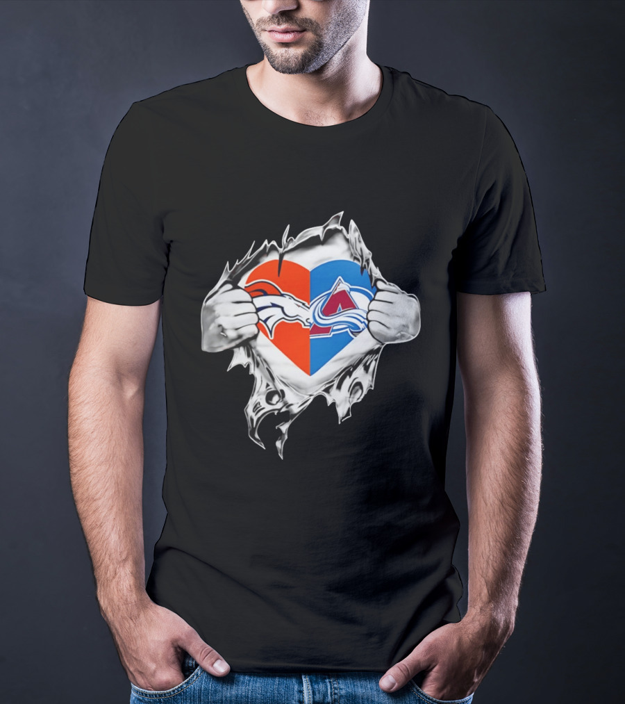 Denver Broncos Colorado Avalanche Heart Symbol Fans T-Shirt