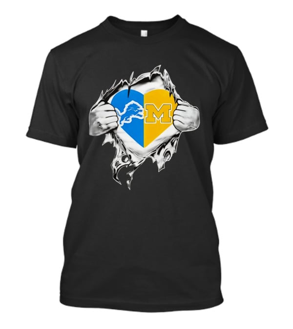 Detroit Lions Michigan Wolverines Heart Torn Reveal T-Shirt