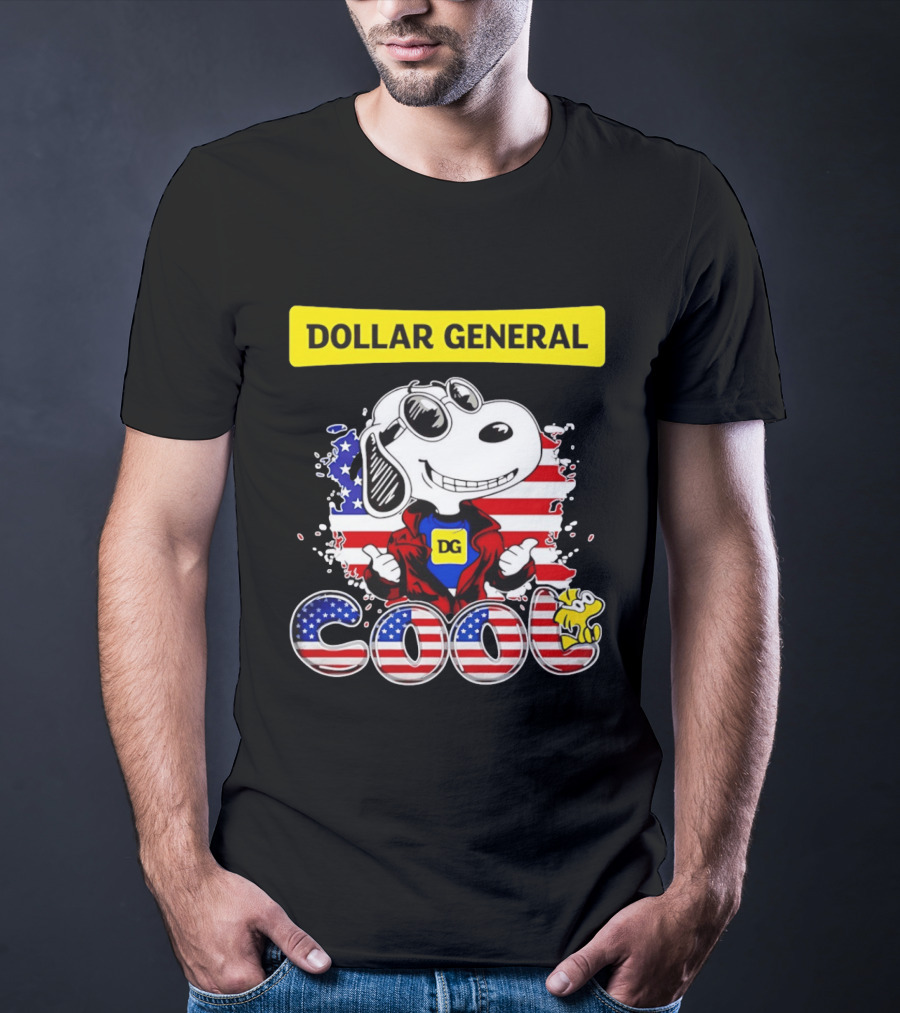 Dollar General Snoopy Cool USA Flag Cartoon T-Shirt