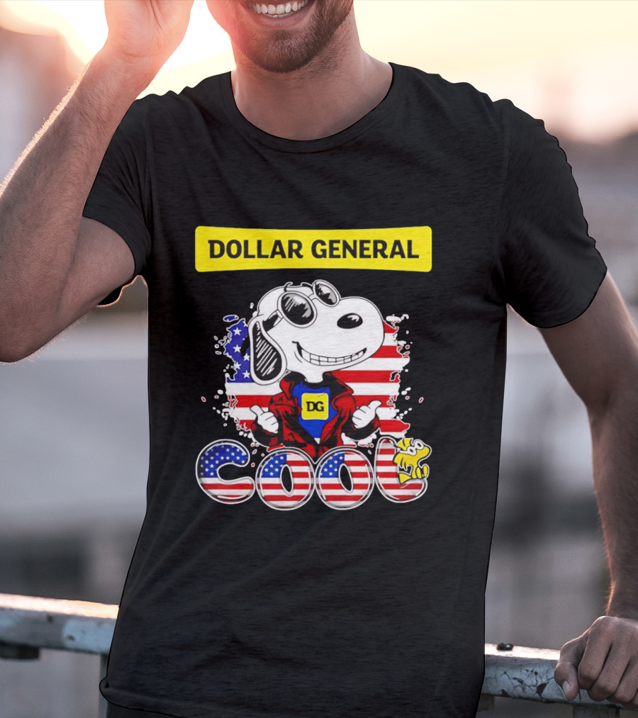 Dollar General Snoopy Cool USA Flag Cartoon T-Shirt