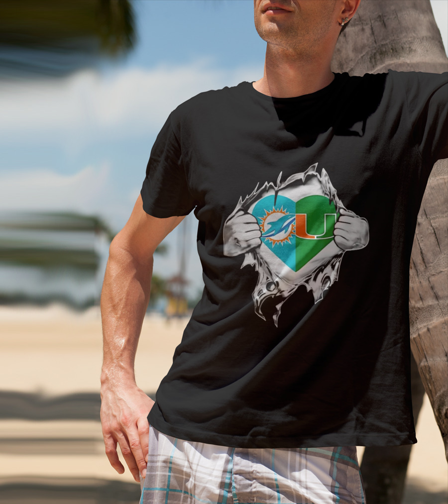 Dolphins Hurricanes Heart Miami Sports Fan Spirit T-Shirt