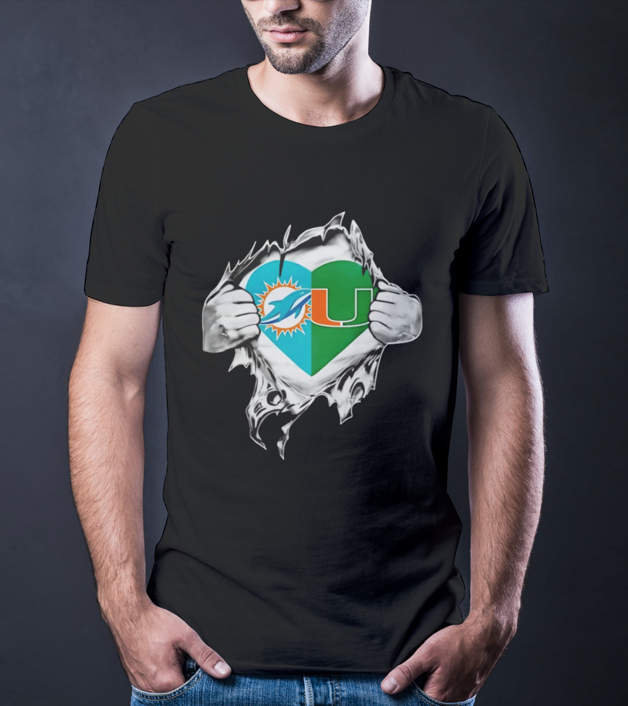 Dolphins Hurricanes Heart Miami Sports Fan Spirit T-Shirt