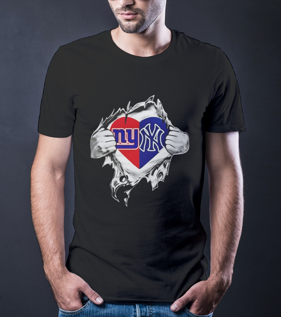 New York Giants And Yankees Heart NY Sports Pride T-Shirt