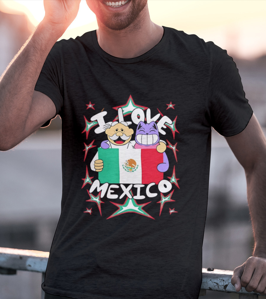 I Love Mexico Mexican Flag Cartoon Cat And Doctor T-Shirt