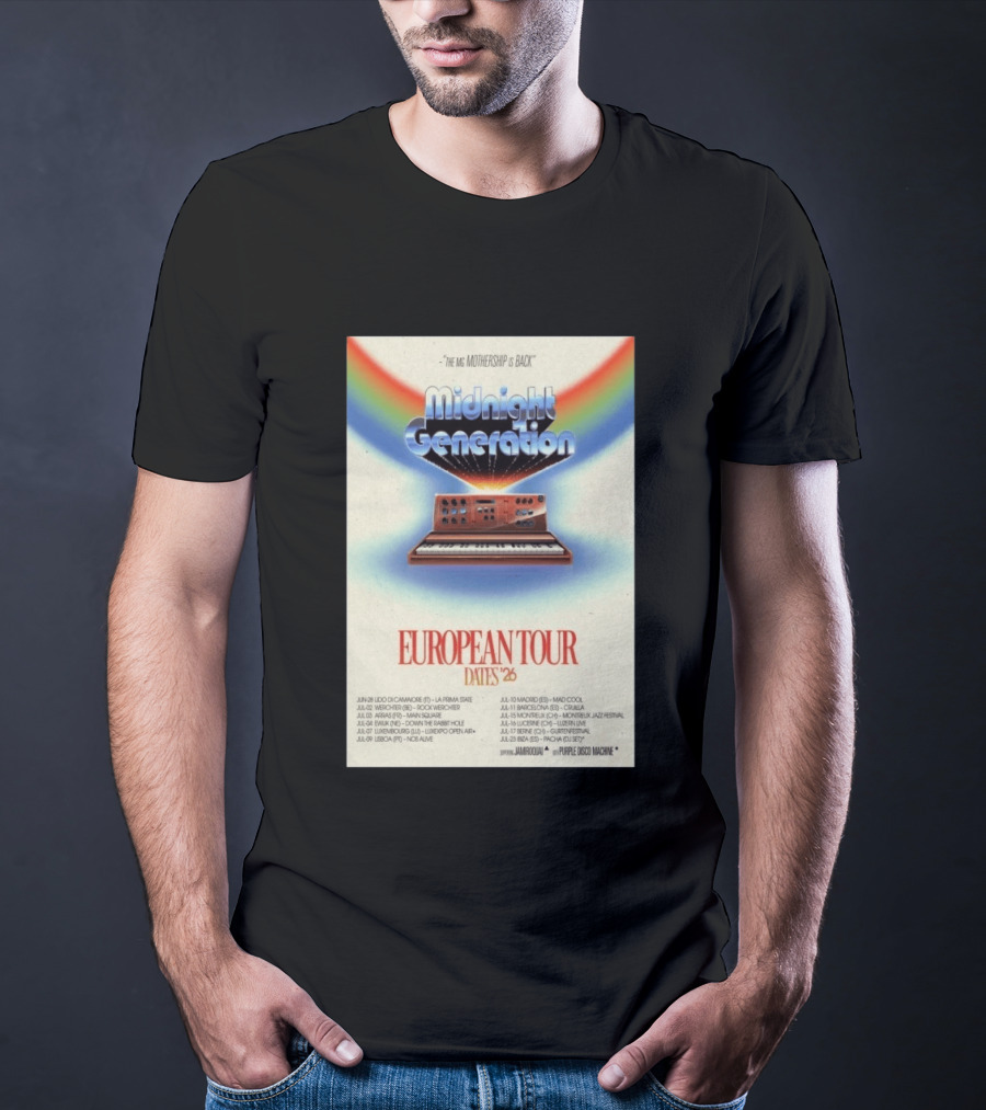 Midnight Generation European Tour Dates '26 Mothership Is Back Jamiroquai Purple Disco Machine T-Shirt