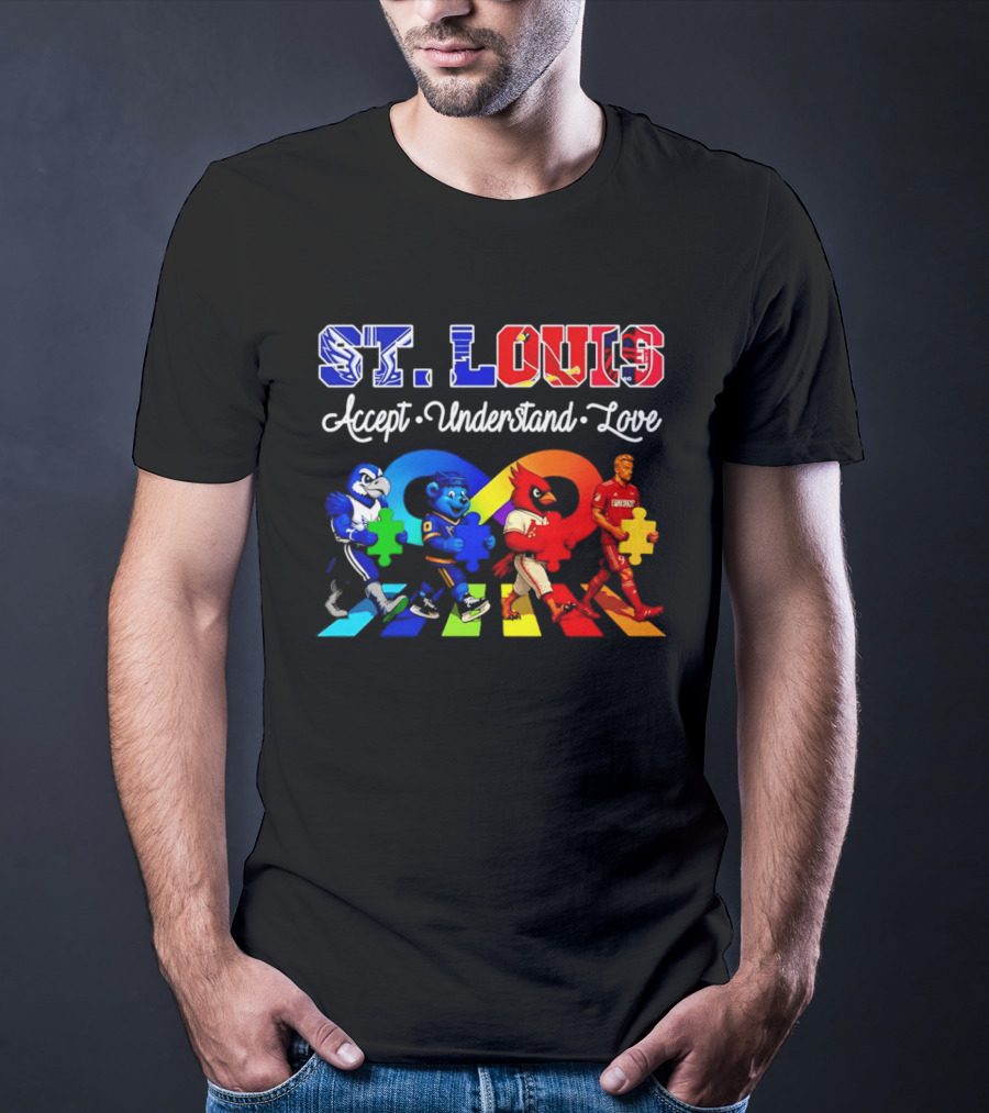 St Louis Accept Understand Love Autism Awareness Mascots Puzzle Pieces T-Shirt