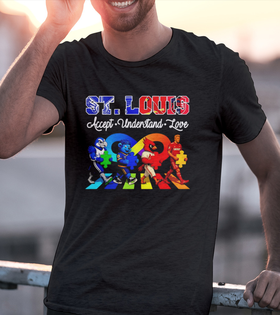 St Louis Accept Understand Love Autism Awareness Mascots Puzzle Pieces T-Shirt
