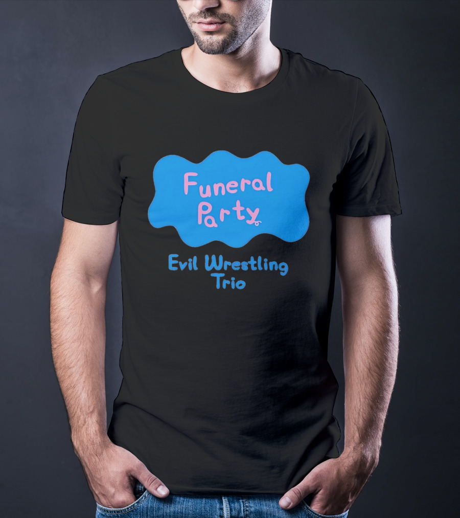 Funeral Party Evil Wrestling Trio Retro Blue Pink T-Shirt