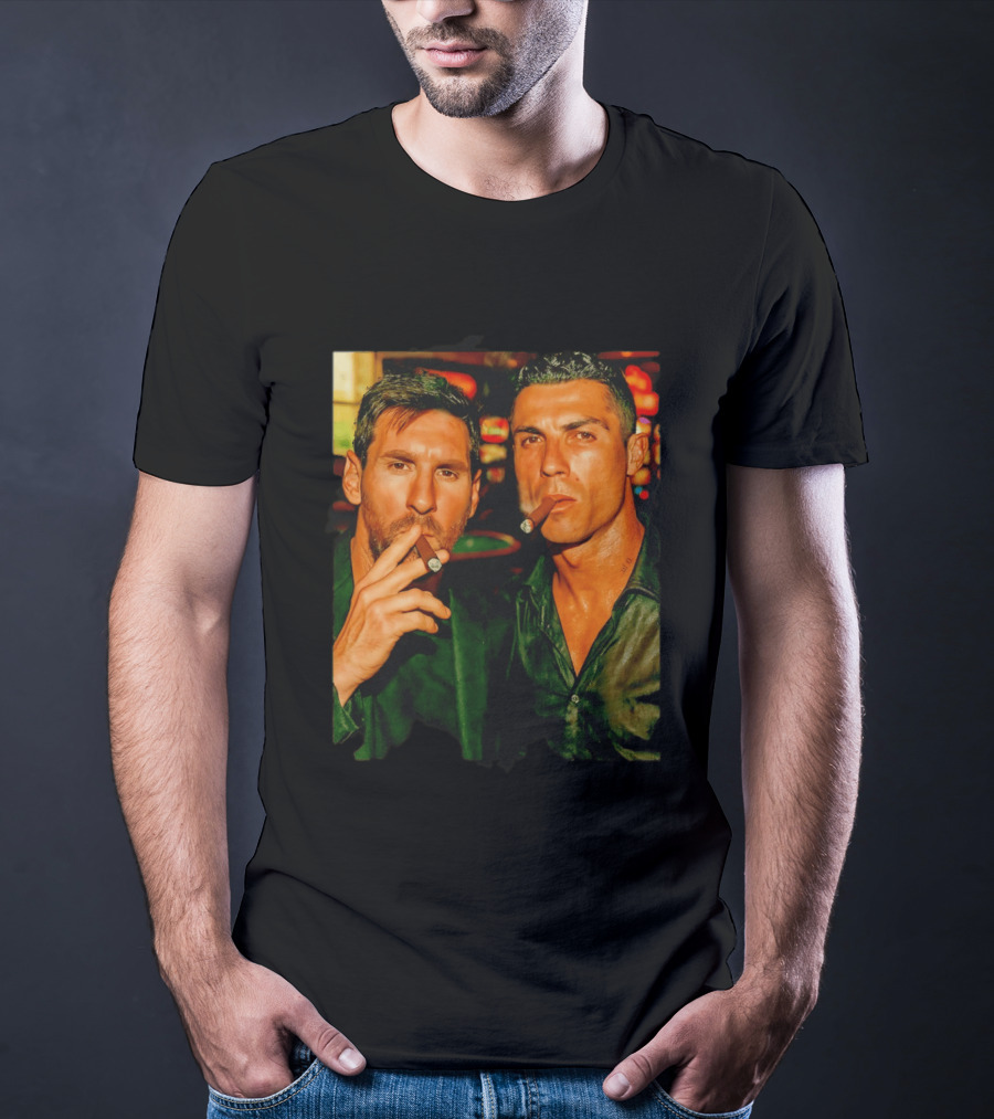 Lionel Messi Cristiano Ronaldo Cigar GOATs Smoking Iconic Duo T-Shirt