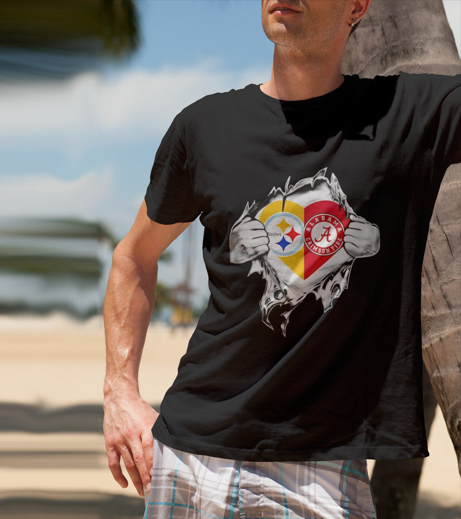 Pittsburgh Steelers Alabama Crimson Tide Heart Dual T-Shirt