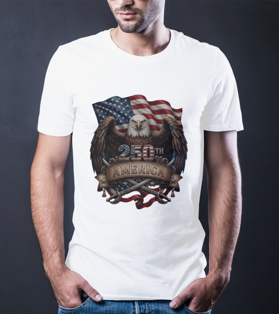 Patriotic Bald Eagle USA Flag America 250th Anniversary T-Shirt