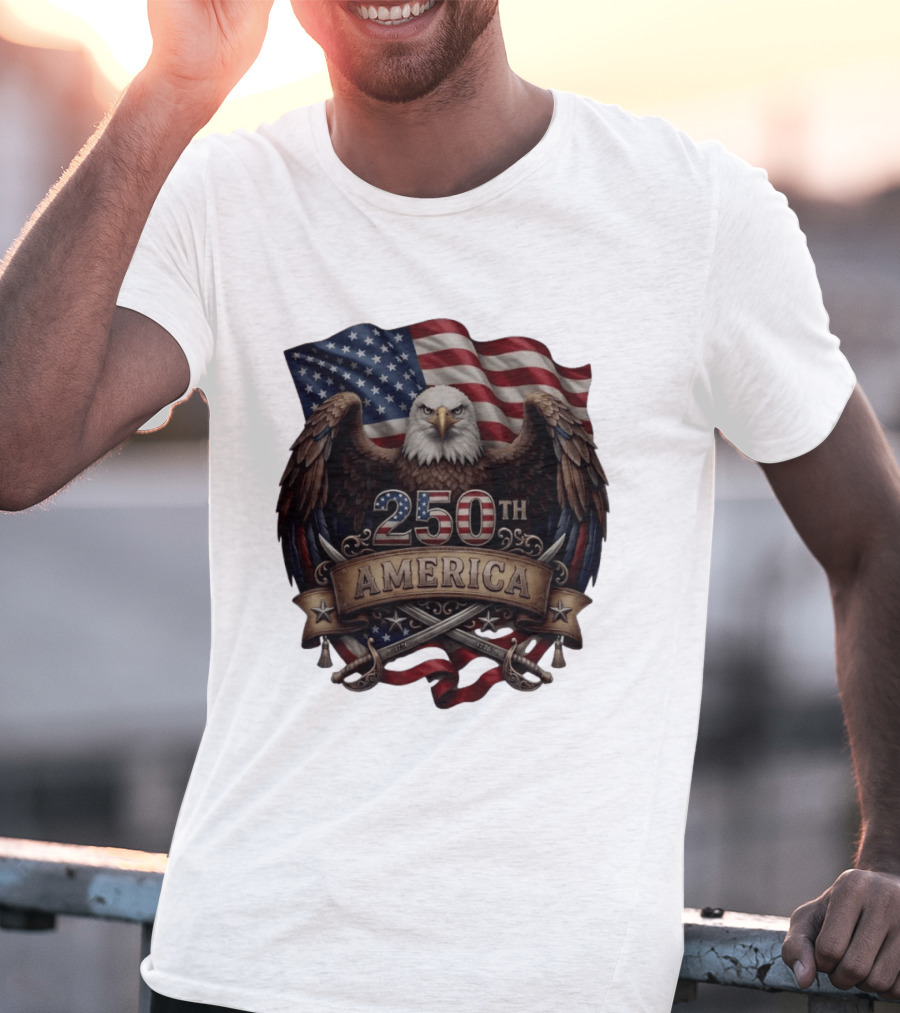 Patriotic Bald Eagle USA Flag America 250th Anniversary T-Shirt