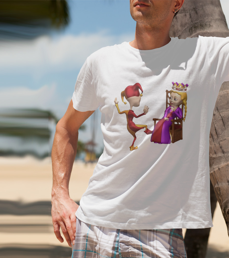 Jester Queen Medieval Royalty Scene With Court Entertainer And Regal Throne T-Shirt