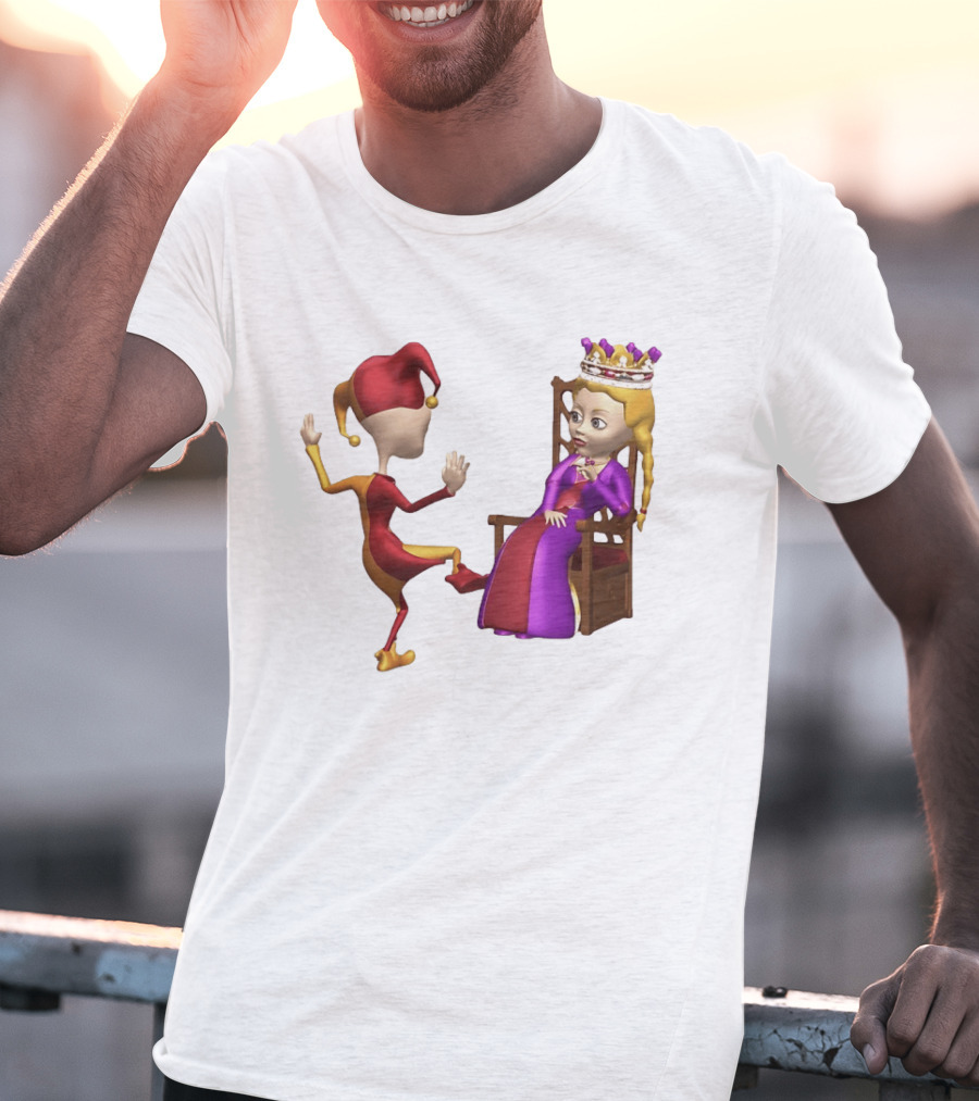 Jester Queen Medieval Royalty Scene With Court Entertainer And Regal Throne T-Shirt