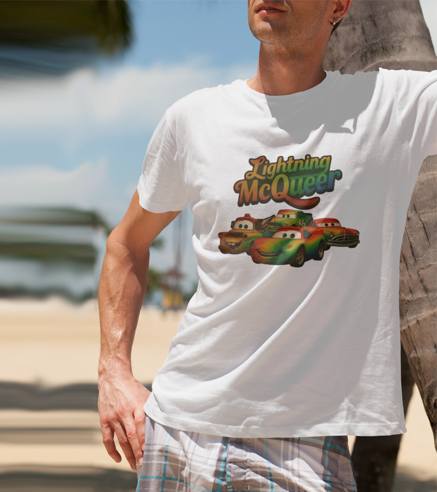 Lightning McQueer Pride Cars Movie Characters Rainbow T-Shirt