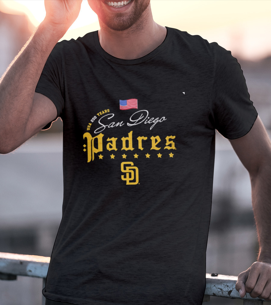San Diego Padres USA 250 Years 4th Of July Celebration Stars And Stripes Edition T-Shirt