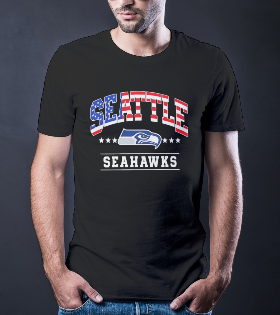 Seattle Seahawks 1776 2026 250 Years 4th Of July American Flag Stars USA T-Shirt