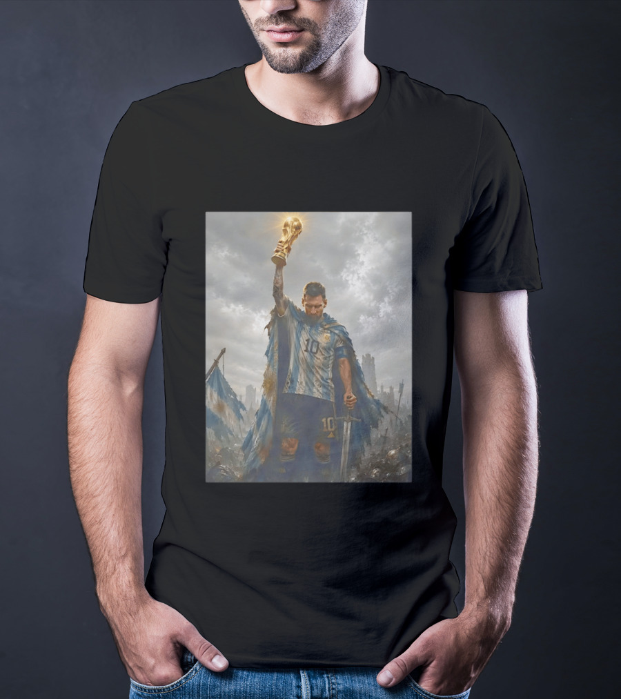 Lionel Messi Raising Trophy Argentina Number 10 Football Legend T-Shirt
