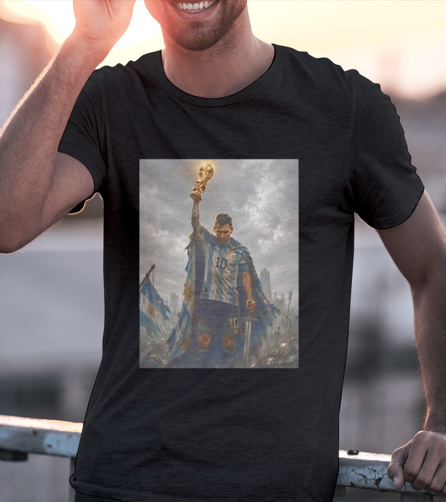 Lionel Messi Raising Trophy Argentina Number 10 Football Legend T-Shirt