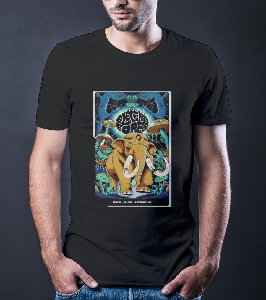 Electric Forest June 25 28 2026 Rothbury MI Elephant Blue Owl Psychedelic Mushrooms T-Shirt