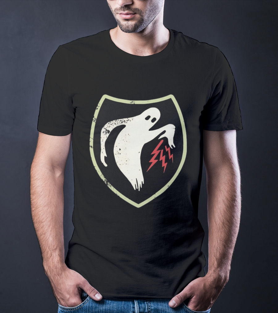 Ghost Reaching Lightning Bolts Shield T-Shirt