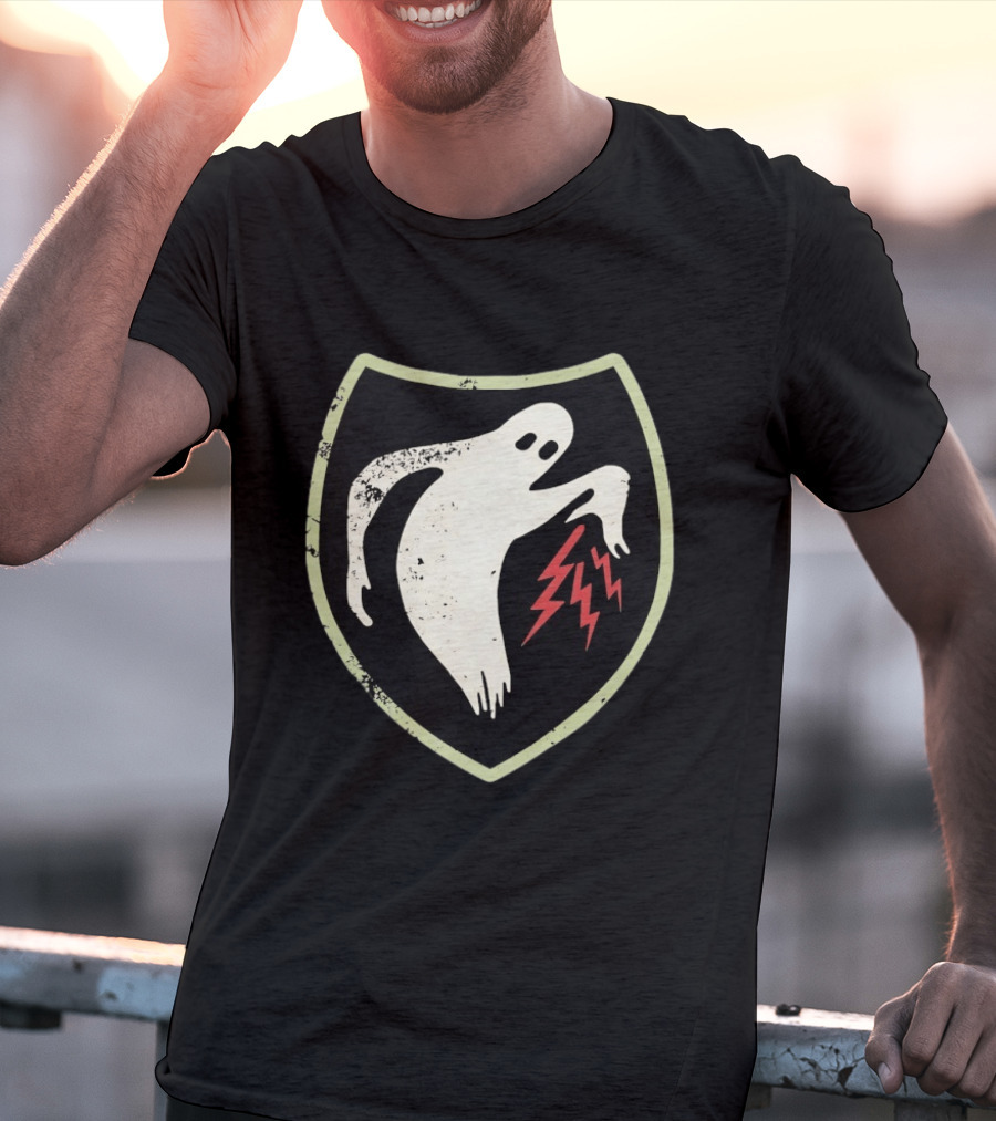 Ghost Reaching Lightning Bolts Shield T-Shirt