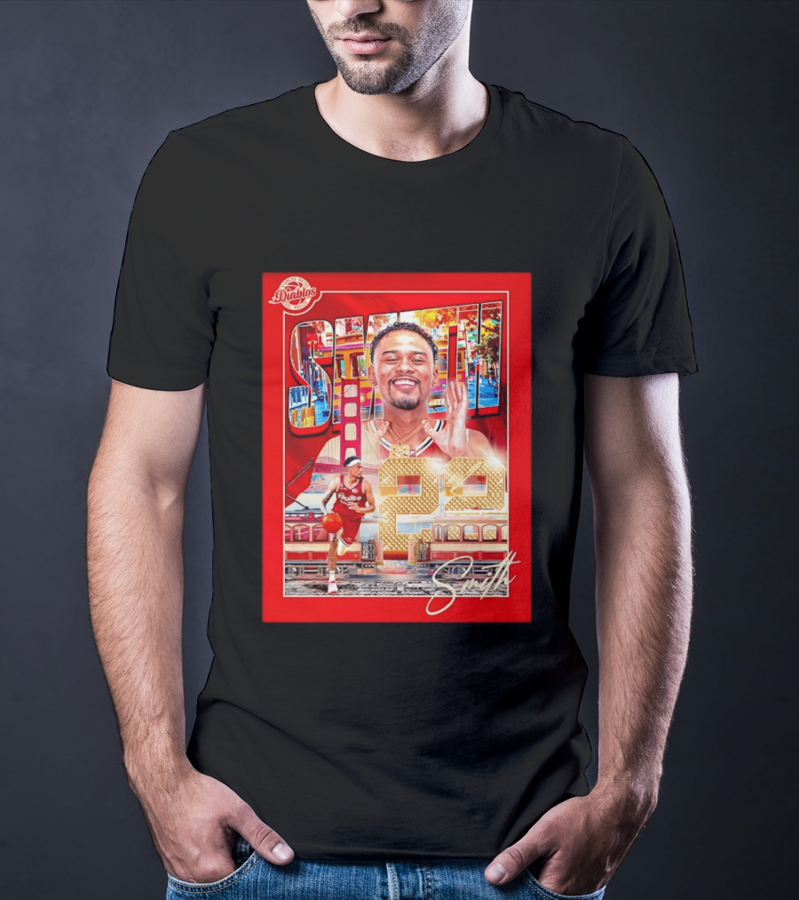 Tyrus Smith Diablos Rojos 24 Basketball San Francisco Bridge T-Shirt