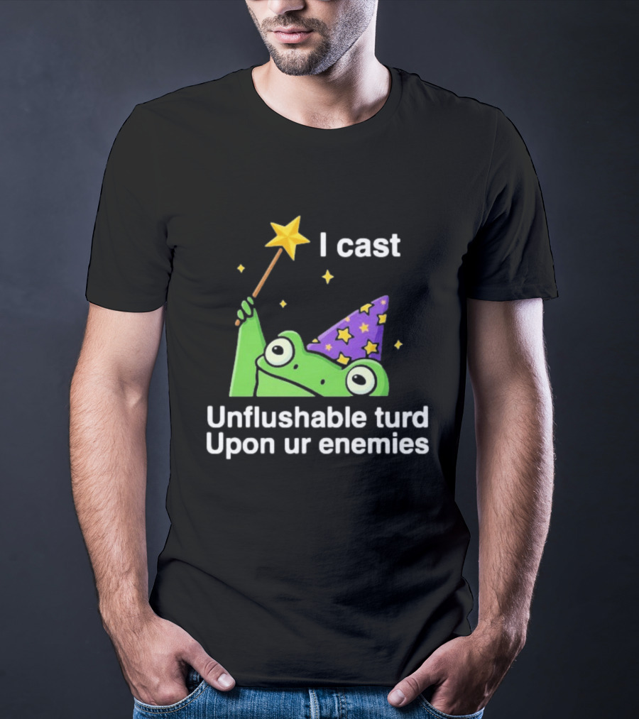 I Cast Unflushable Turd Upon Ur Enemies Frog Wizard Wand Stars Purple Hat T-Shirt