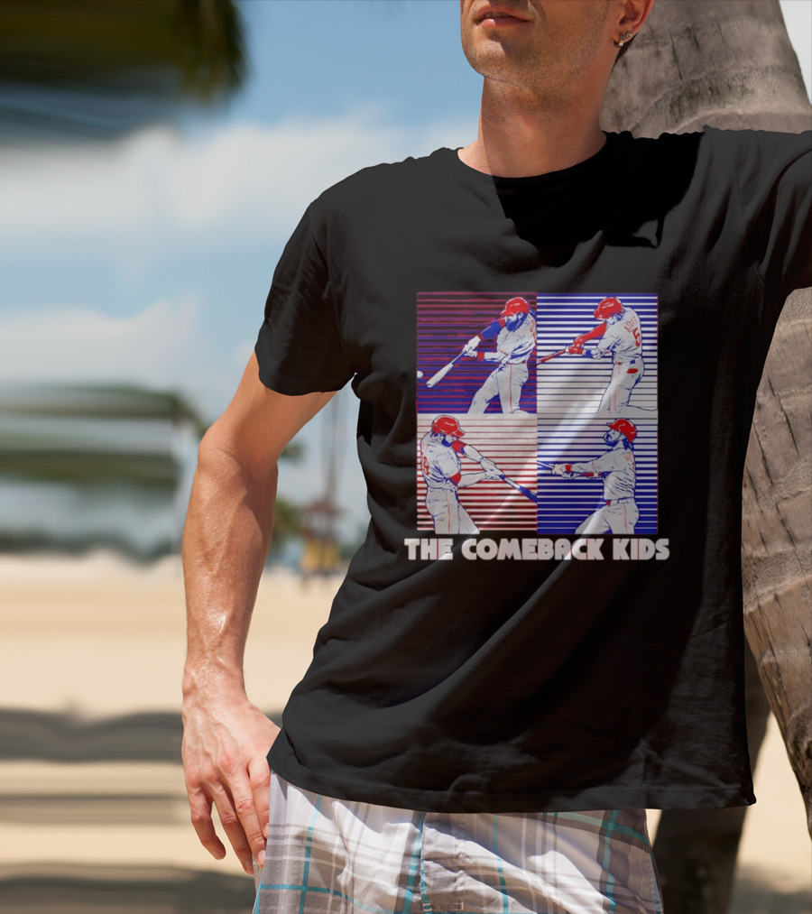 Philadelphia Phillies The Comeback Kids Striped Baseball Swinging Players T-Shirt