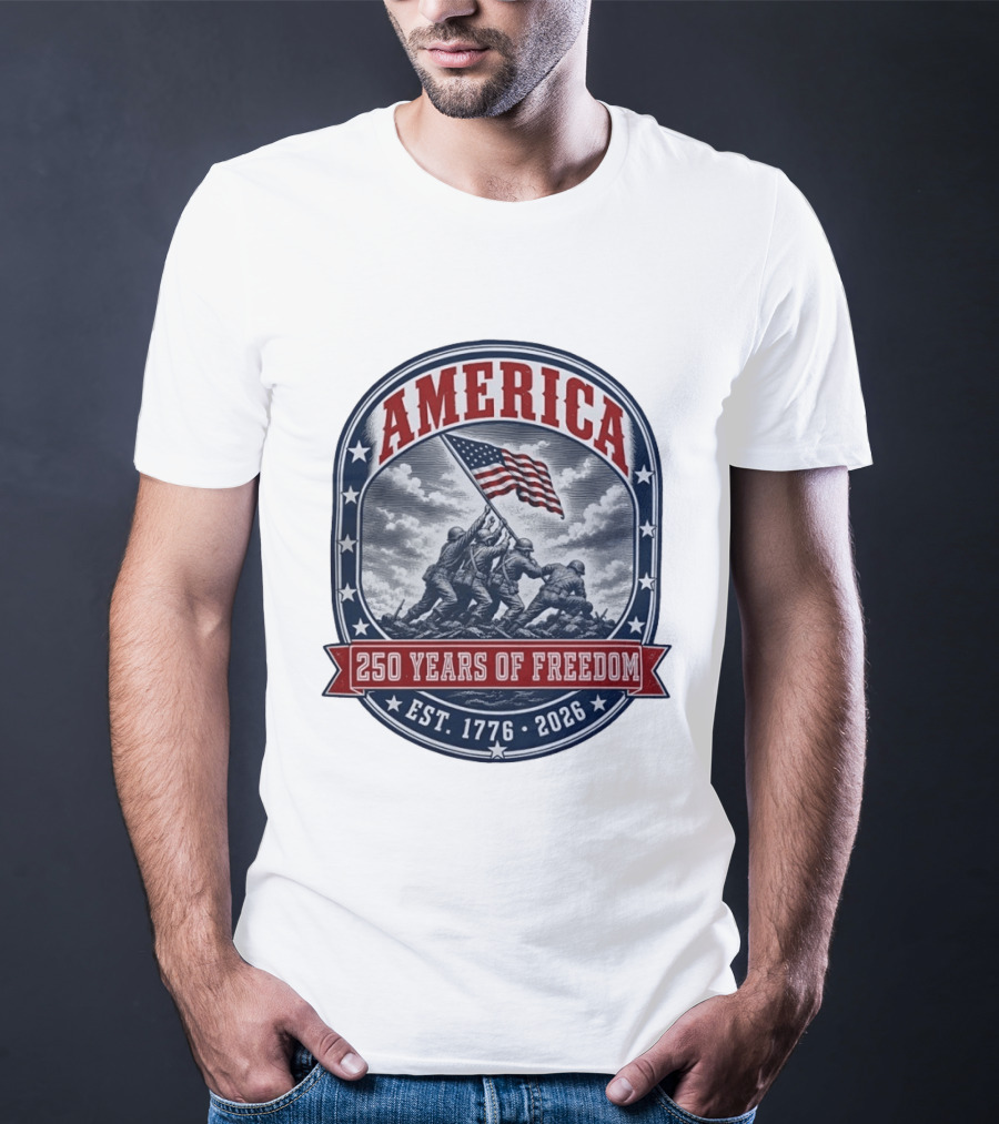 America 250 Years Of Freedom Iwo Jima Flag Raising Est 1776 2026 T-Shirt