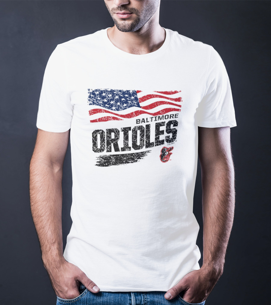 Baltimore Orioles 4th Of July Waving American Flag 250th Anniversary Celebration T-Shirt