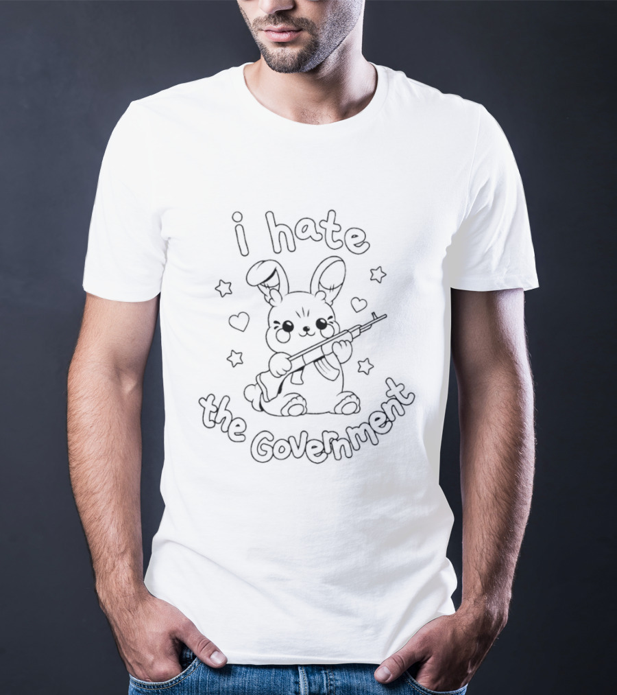 I Hate The Government Bunny With Gun Anarchist Aesthetic Hearts And Stars T-Shirt