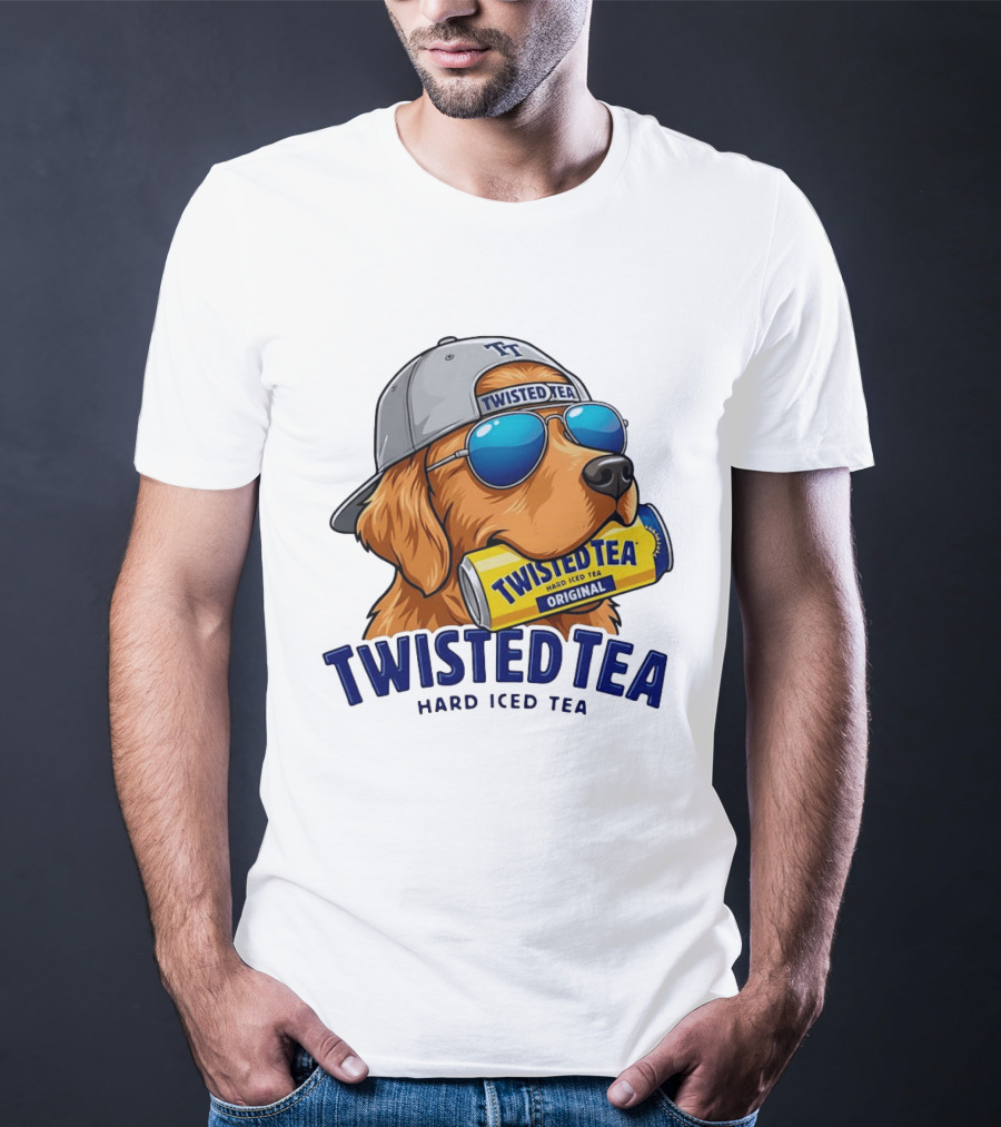 Twisted Tea Hard Iced Tea Golden Retriever With Can And Sunglasses T-Shirt
