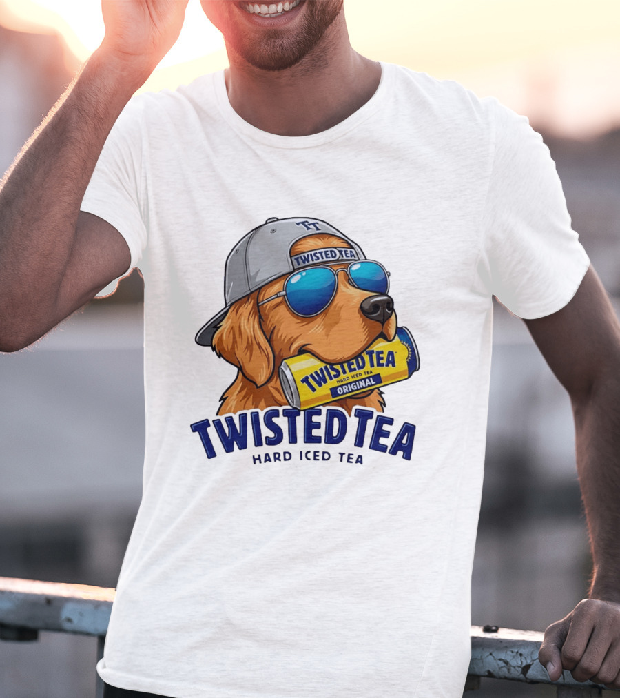 Twisted Tea Hard Iced Tea Golden Retriever With Can And Sunglasses T-Shirt