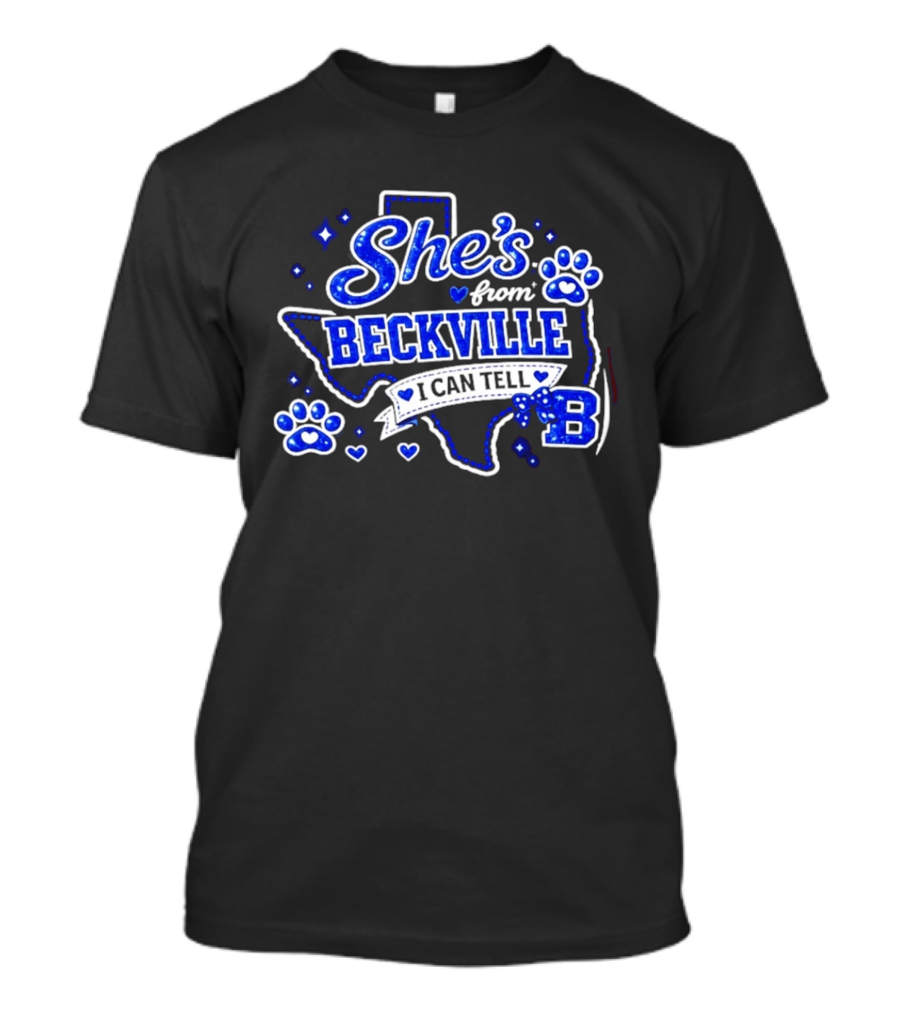 She's From Beckville I Can Tell Texas Pride Paw Prints Hearts T-Shirt