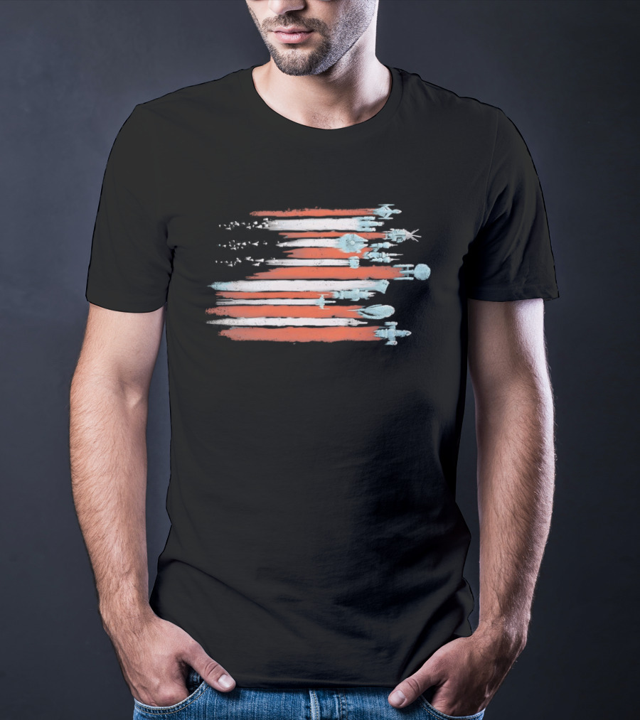 American Flag With Spacecraft Sci Fi T-Shirt