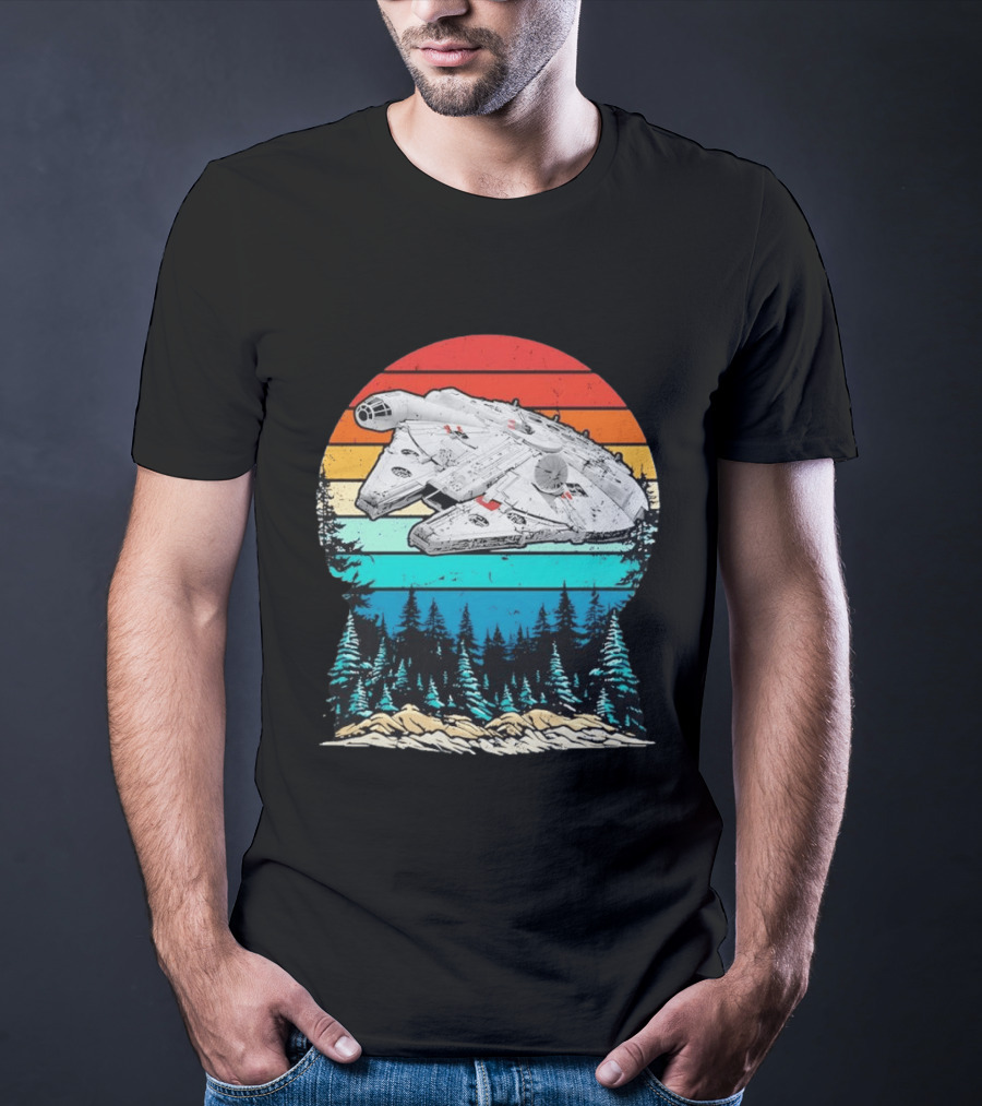Millennium Falcon Endor Sunset Forest Scene T-Shirt