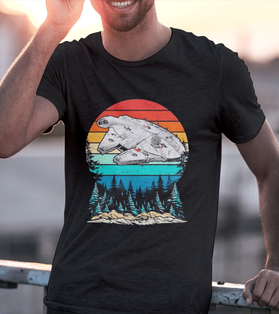 Millennium Falcon Endor Sunset Forest Scene T-Shirt