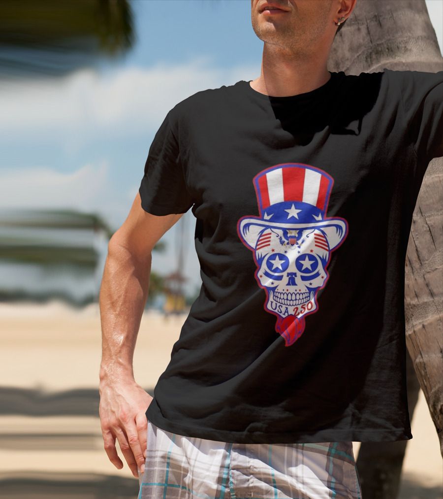 Uncle Sam Skull Stars Stripes USA 250 Patriotic T-Shirt
