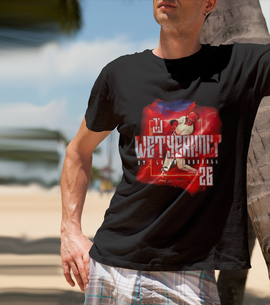 JJ Wetherholt 26 St. Louis Baseball Slugger Swing Lightning T-Shirt